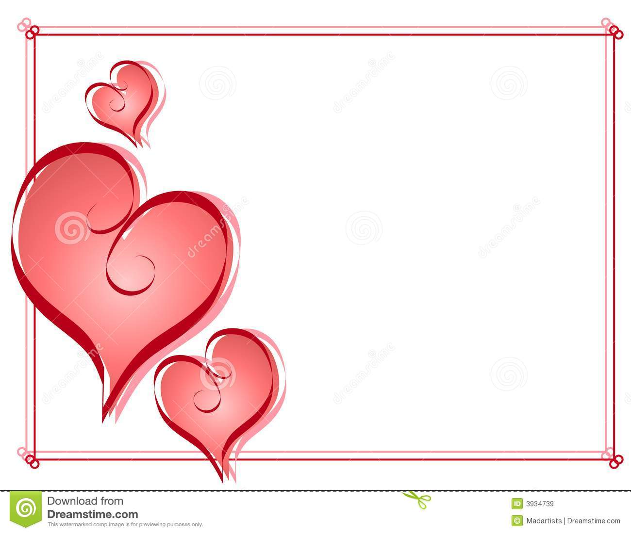 Calligraphy Valentine Hearts  - Valentine Border Clip Art Free