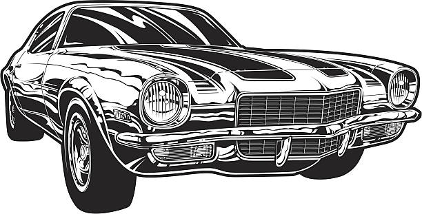 Vector Camaro: Black and White Version vector art illustration