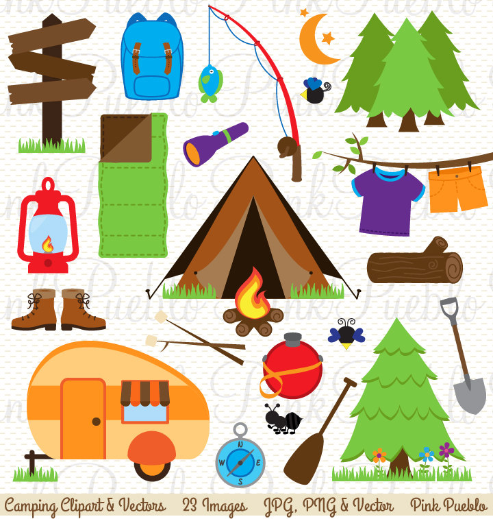 Camping Clip Art, Camping Clipart, Camping Invitation or Camping Birthday Clipart - Commercial and Personal Use