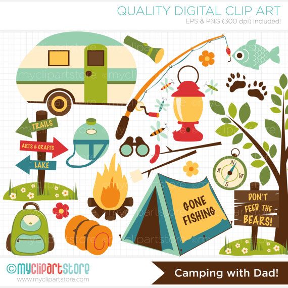 Camping Clipart - Dad / Fatheru0027s Day, fishing rod, camp fire - vector  graphics, digital clip art, digital images, commercial use clipart