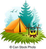 . ClipartLook.com Camping in forest with tent and campfire. Eps10 vector.