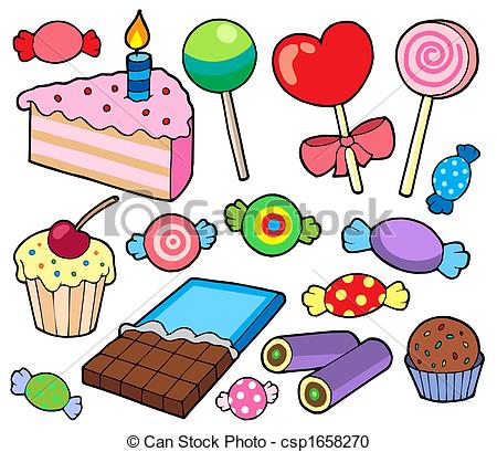 ... Candy and cakes collection - isolated illustration.