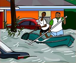 Canoeing on flooded street - Flood Clip Art