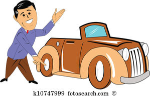 car salesman with classic car