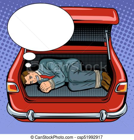 Kidnapped Man In The Car Trunk Pop Art Vector