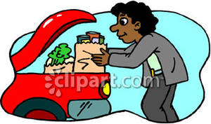 Person Putting Groceries In the Trunk Of Their Car - Royalty Free Clipart  Picture