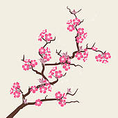 ... Card with stylized cherry blossom flowers.
