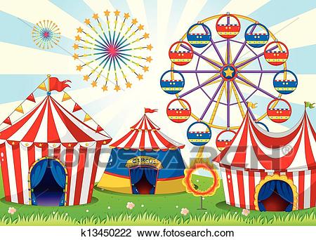 Clipart - A carnival with stripe tents. Fotosearch - Search Clip Art,  Illustration Murals