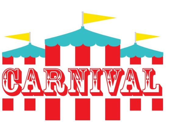 A carnival with stripe tents 