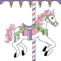 Carousel Horse Clipart Image: Pretty pink themed carousel horse on a circus ride