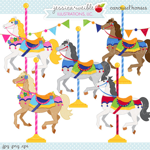 Carousel Horses Cute Digital Clipart, Commercial Use OK, Carousel Graphics, Carousel Horses,