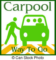 ... carpool way - green van and people on white background... ...
