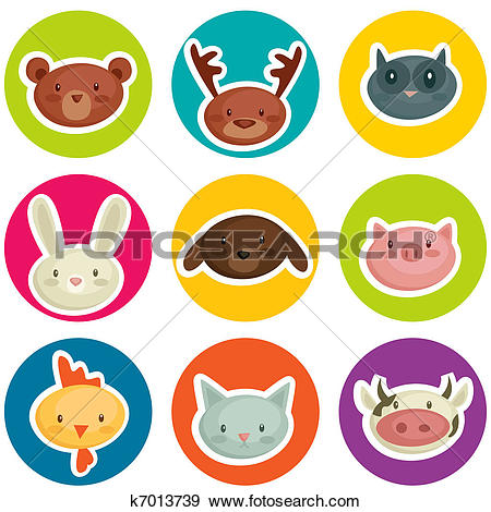 cartoon animal head stickers - Stickers Clipart