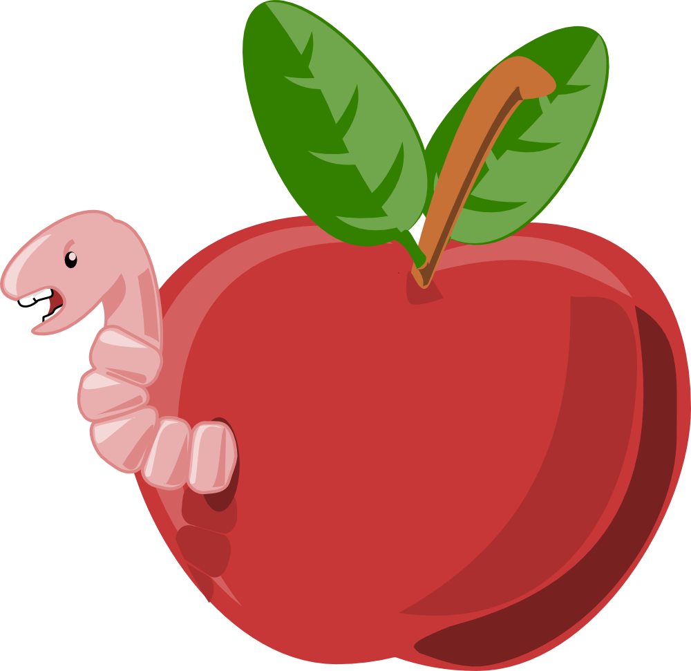 Cartoon Apple With Worm - Apple With Worm Clip Art