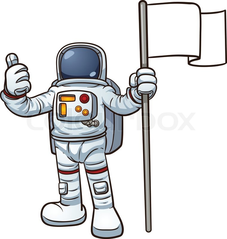 Cartoon Astronaut With Blank Flag Vector Clip Art Illustration With