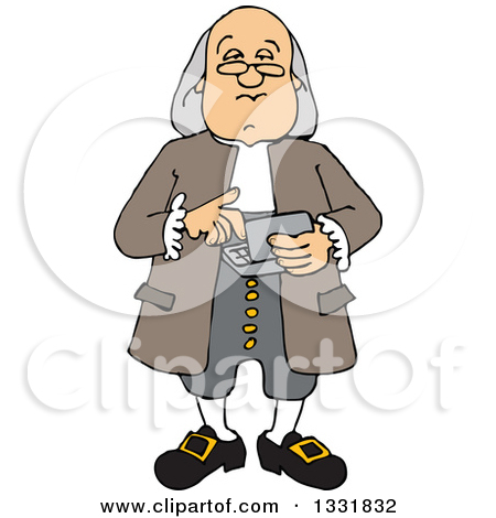 Cartoon Benjamin Franklin Using A Calculator by Dennis Cox