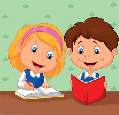 Cartoon Boy and Girl Study Together | Clipart
