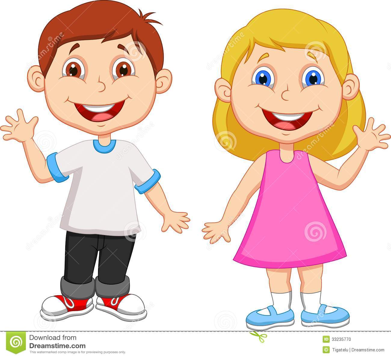 Cartoon Boy And Girl Waving Hand Stock Photo Image 33235770