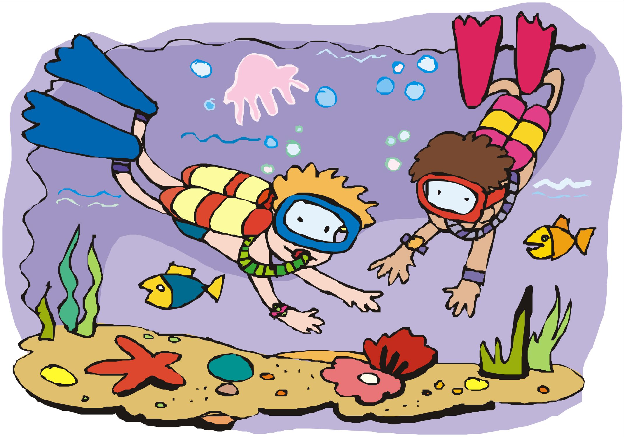 Cartoon Children SCUBA Divers