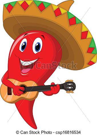 ... Cartoon Chili pepper mariachi weari - Vector illustration of.