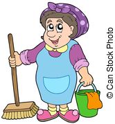 ... Cartoon cleaning lady - isolated illustration.