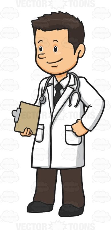 Cartoon Clipart: White Male Doctor Standing With A Smile On His Face