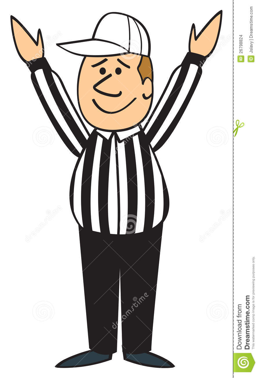 Cartoon Football Referee With His Hands Up Signaling Touchdown