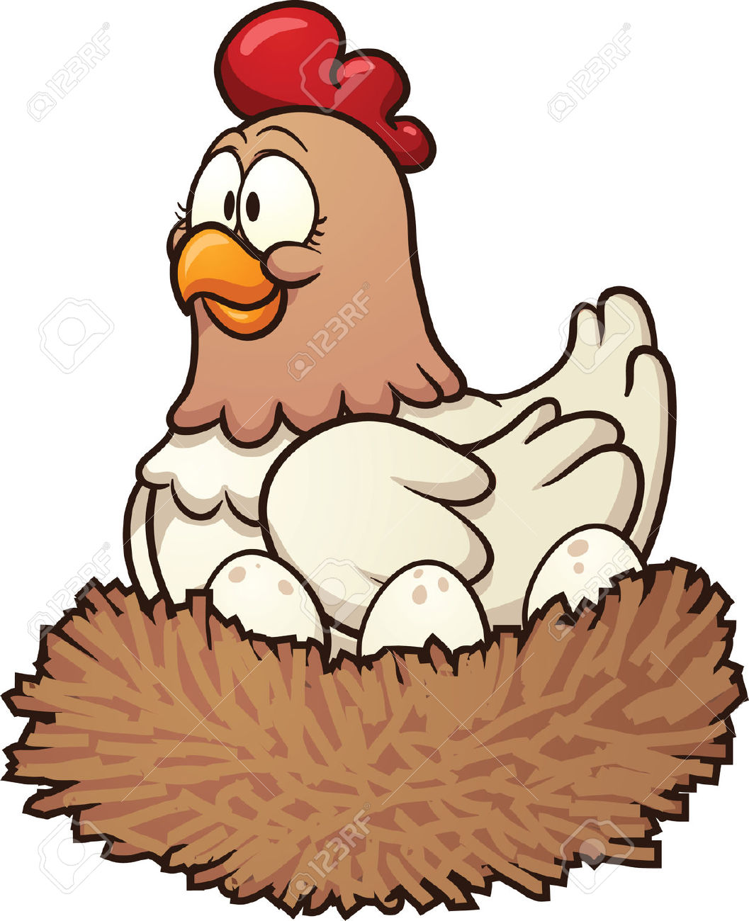 Cartoon hen with eggs on nest Vector clip art illustration with simple gradients Hen, eggs