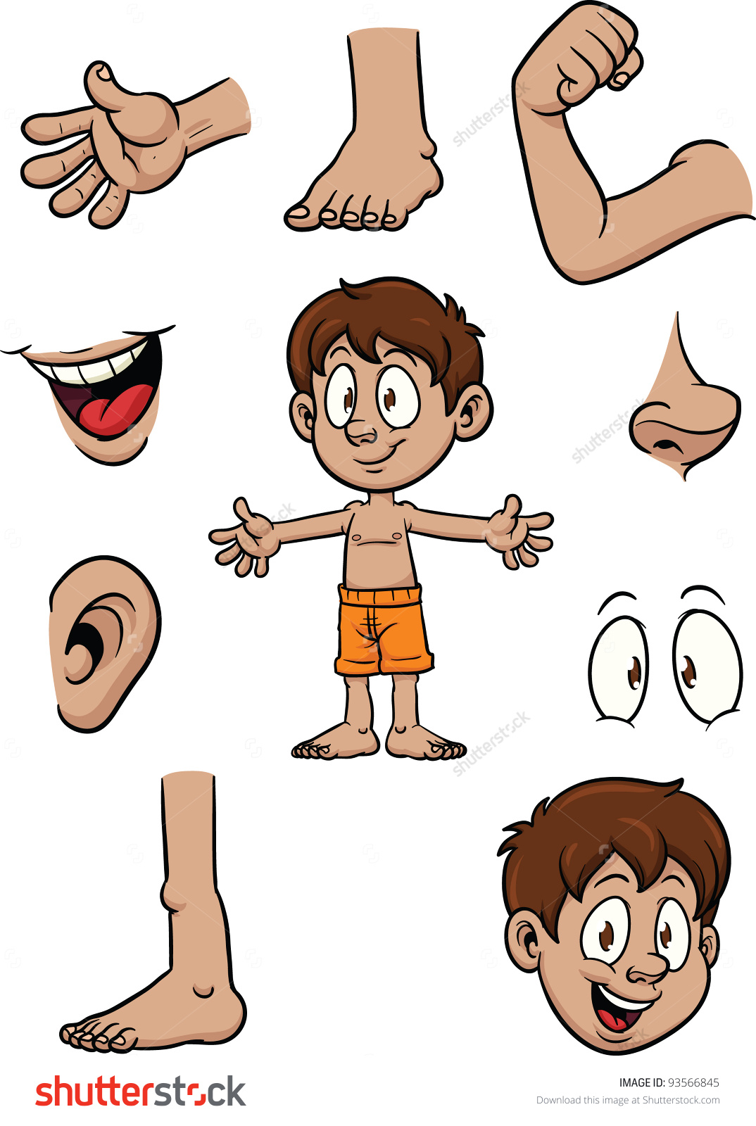 cartoon kid and body parts