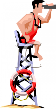 Cartoon Lifeguard In His Tall - Lifeguard Clip Art