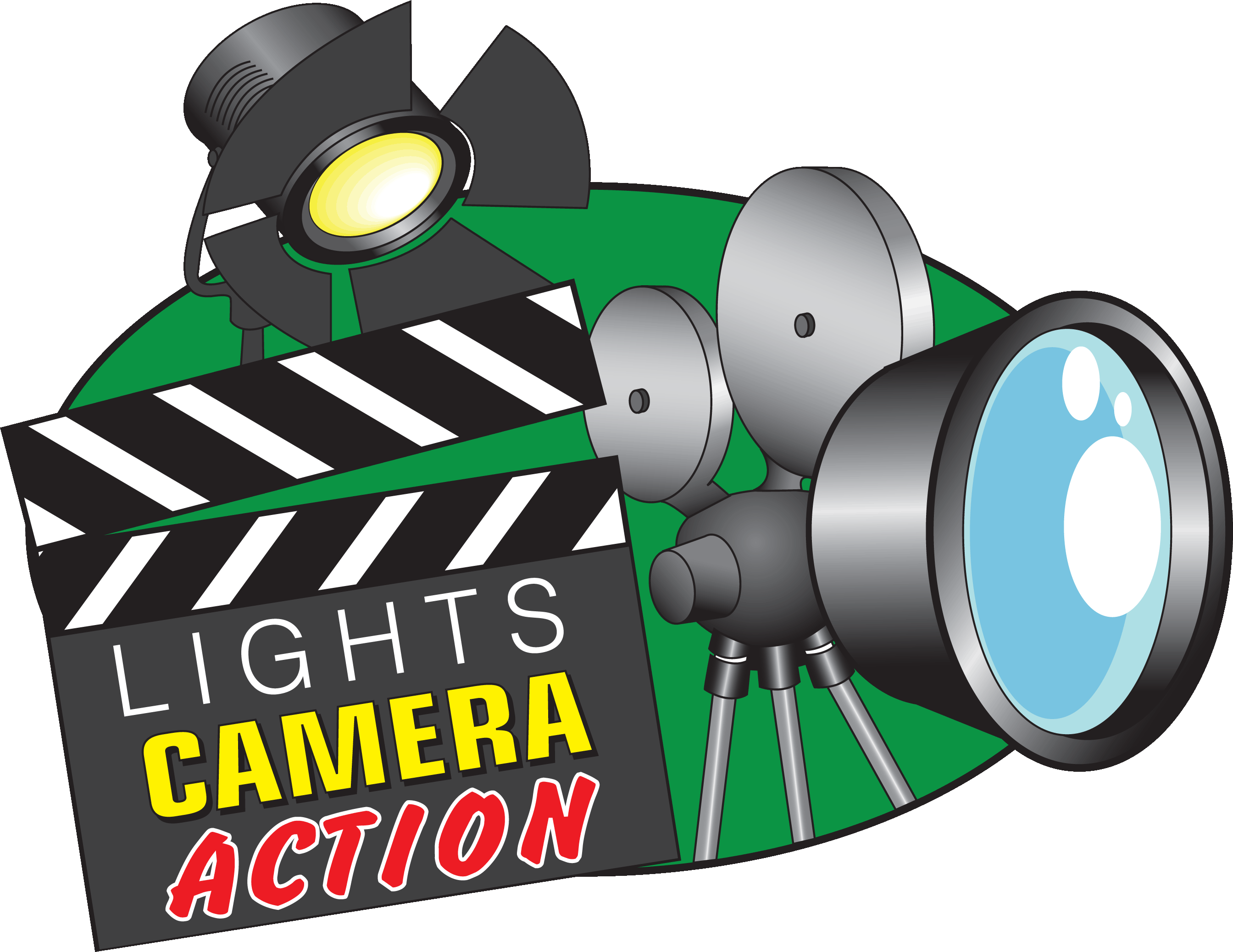 Cartoon movie camera; Lights  - Lights Camera Action Clip Art