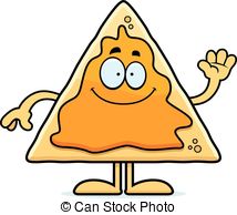 ... Cartoon Nachos Waving - A cartoon illustration of a nacho.