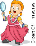 Cartoon Of A Happy Red Haired Girl Playing Dress Up Royalty Free Vector Clipart