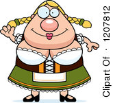 Cartoon Of A Waving Chubby Oktoberfest German Woman Royalty Free Vector Clipart