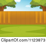 Cartoon Of A Wood Fence Through A Back Yard Royalty Free Vector Clipart