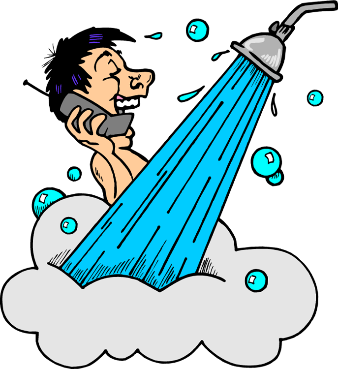 Cartoon Of Man In Bath Shower And Talking On Phone