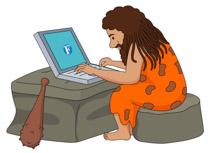 Cartoon Of Prehistoric Man With Laptop Computer Clipart Size: 88 Kb