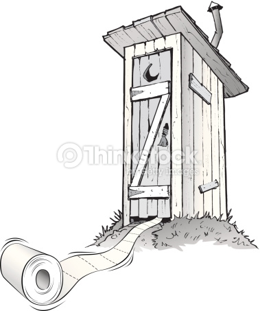 Cartoon outhouse with toilet paper rolling out of it : Vector Art