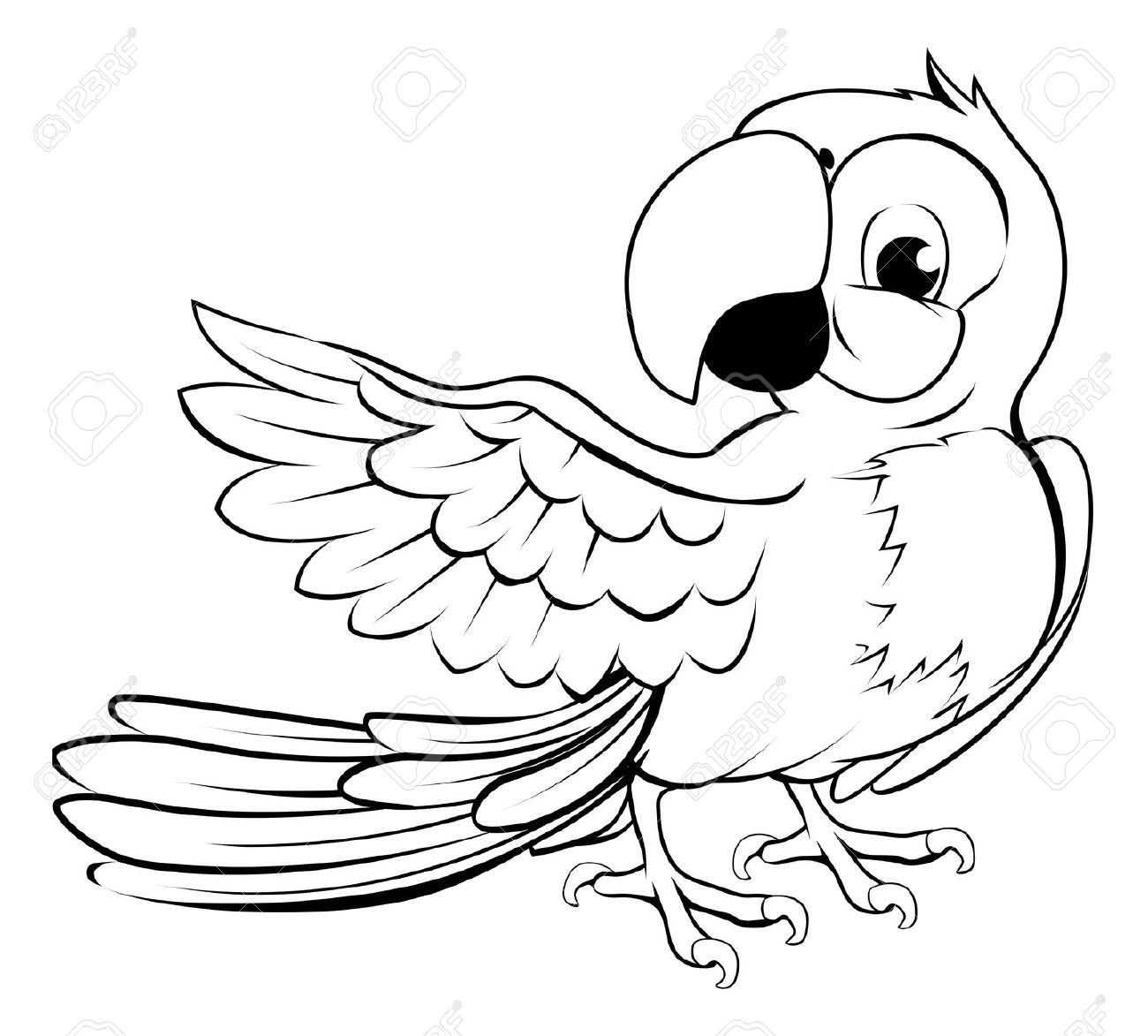 Cartoon parrot character in . - Parrot Clipart Black And White