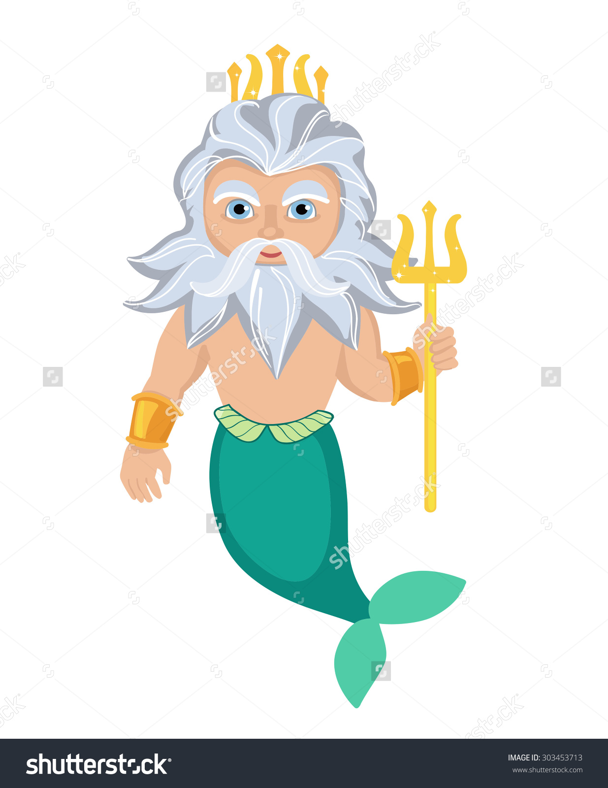 Happy Cute Poseidon - cartoon