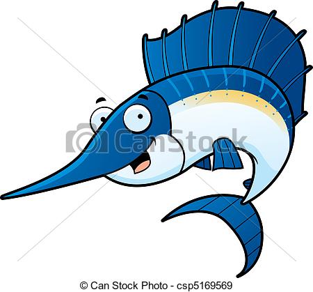 Cartoon Sailfish - A cartoon blue sailfish smiling and.