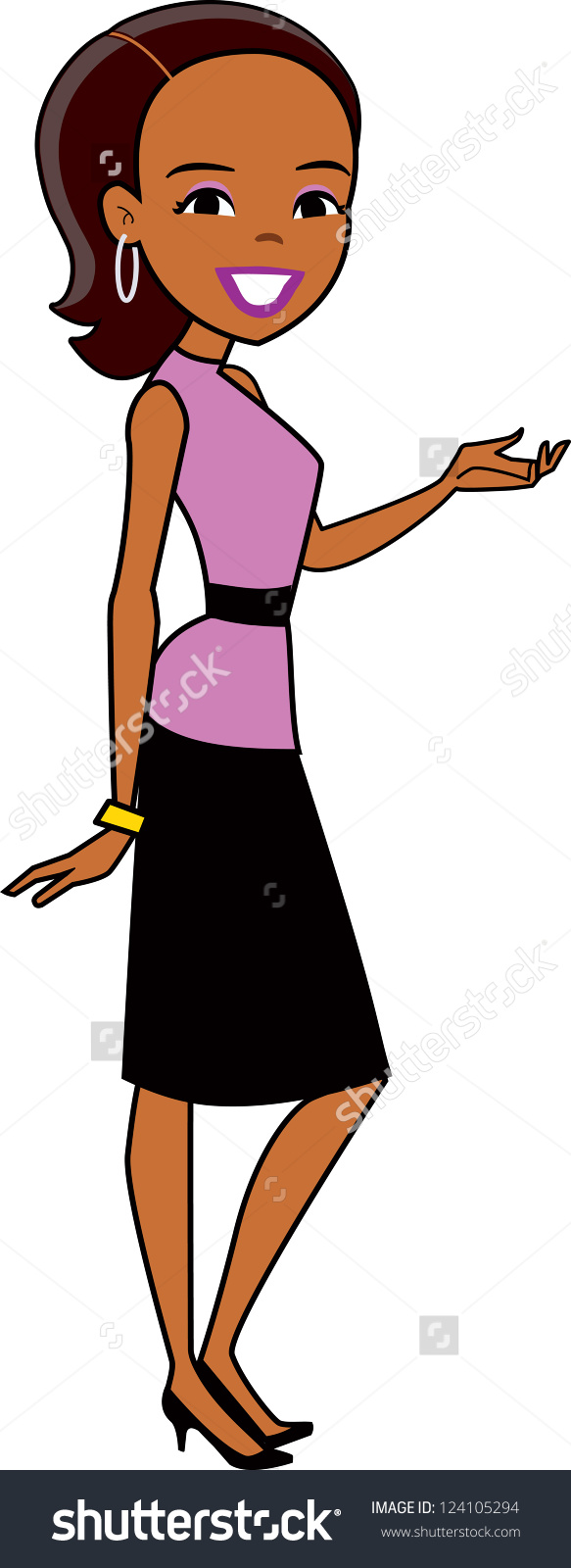 Cartoon Woman clip-art in retro style drawing presenting