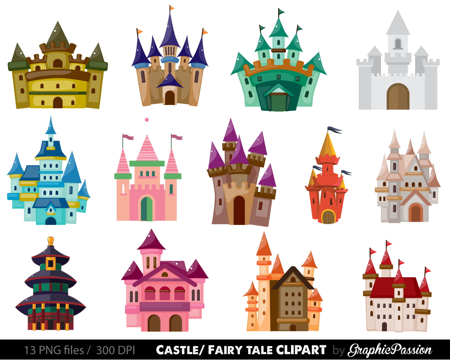 Castle Clip art. Kids Castle Clipart. Fairy Tale Clipart. Pink Castle Clipart INSTANT DOWNLOAD