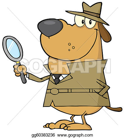 Caucasian Cartoon Detective Man u0026middot; Happy Detective Dog