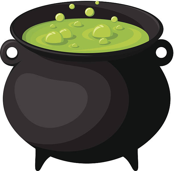 Black witches cauldron with potion. Vector illustration. vector art  illustration