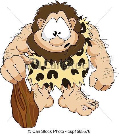Caveman - An illustration of a cute hairy caveman with a.