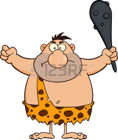 caveman: Angry Caveman Cartoon Character Holding A Club. Illustration Isolated On White