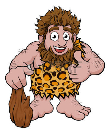 cavemen: A cute caveman cartoon character in an animal skin giving a thumbs up and