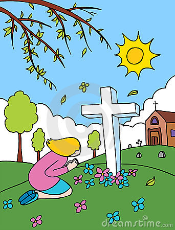 Cemetery clipart: Girl Praying At The Cemetery