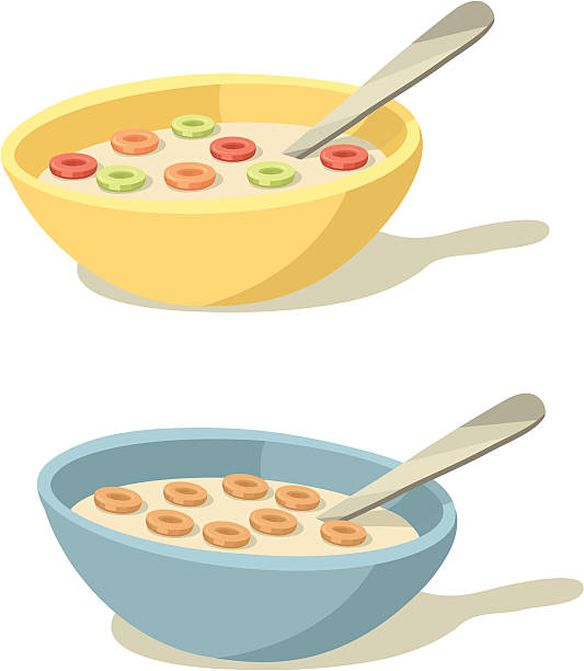 Colorful Cereal Bowls for Breakfast vector art illustration